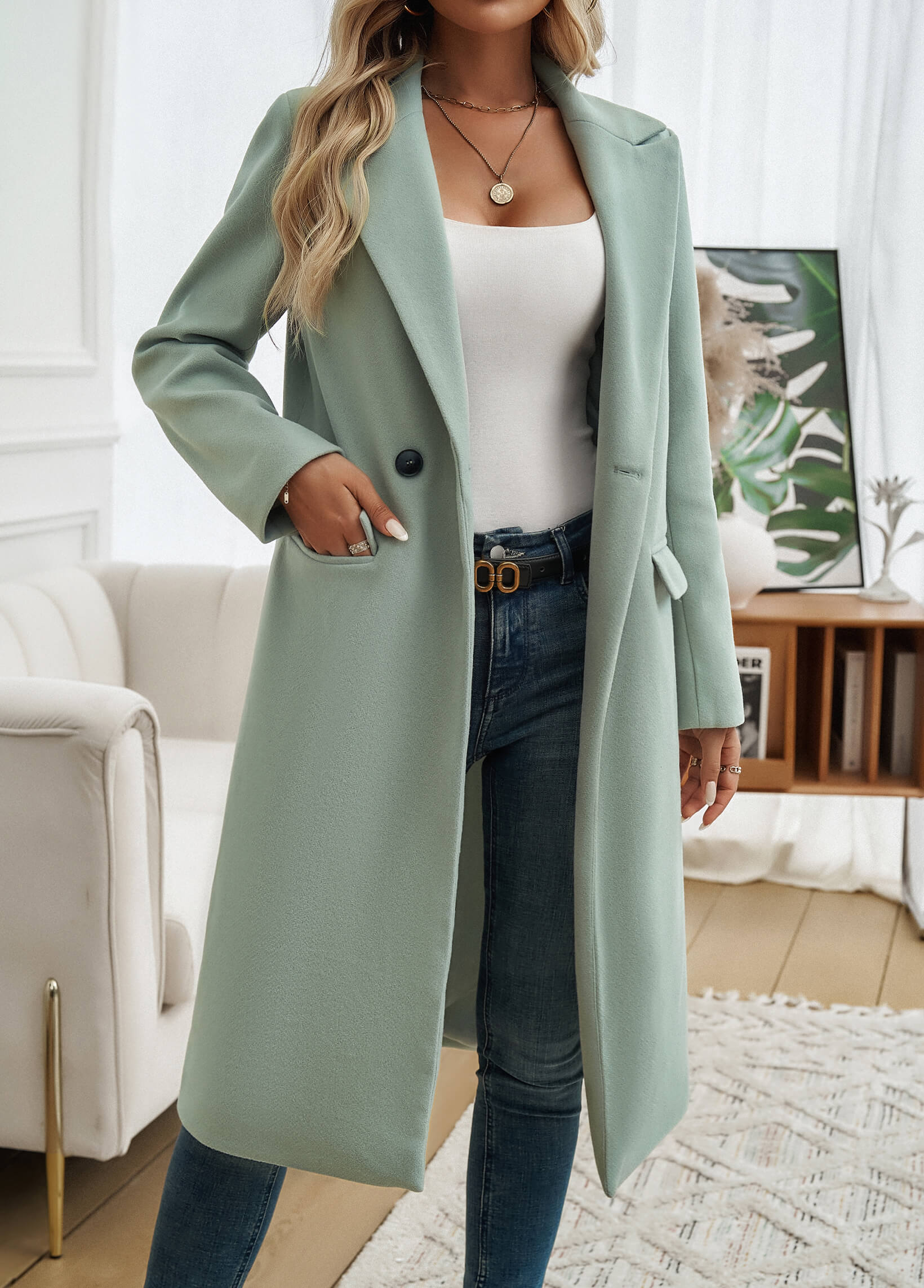 Adri Longline Pocketed Coat - Sage