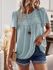 Ventura Lace Trim Short Sleeve Top - Sage