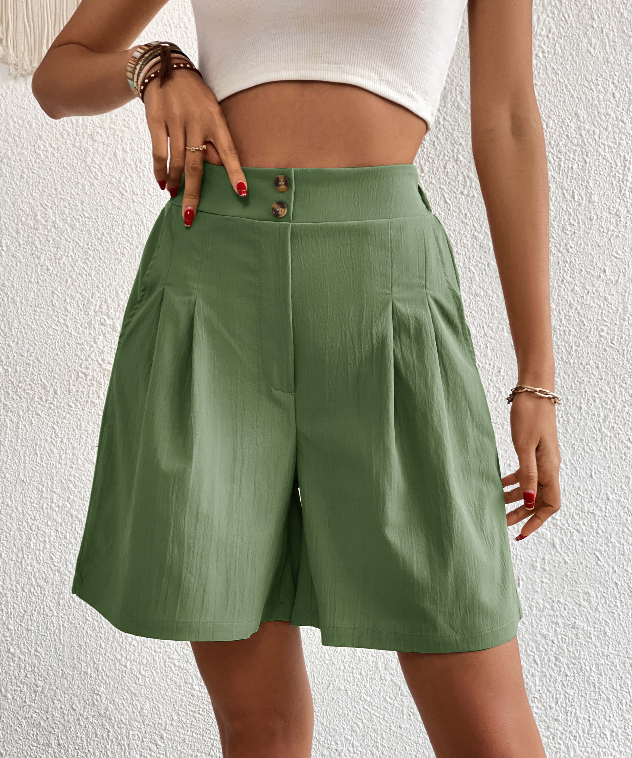 Eden Pocketed High Waist Shorts - Sage