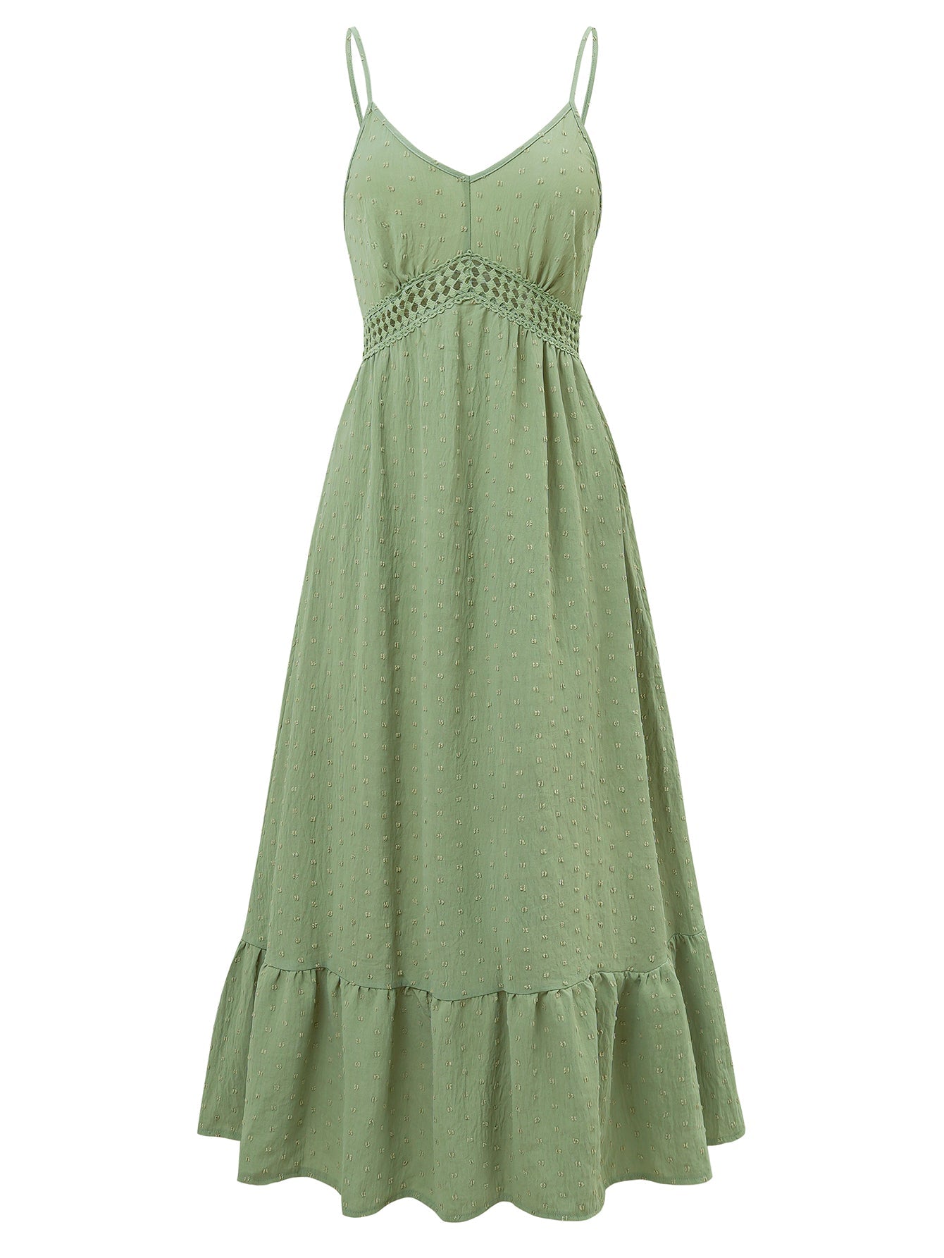 Clementina Crochet Waist Midi Dress - Green