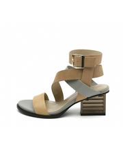 JADY ROSE | BLOCK HEEL CROSS TRIPLE-STAP LEATHER SANDAL - SAND