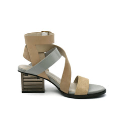 JADY ROSE | BLOCK HEEL CROSS TRIPLE-STAP LEATHER SANDAL - SAND