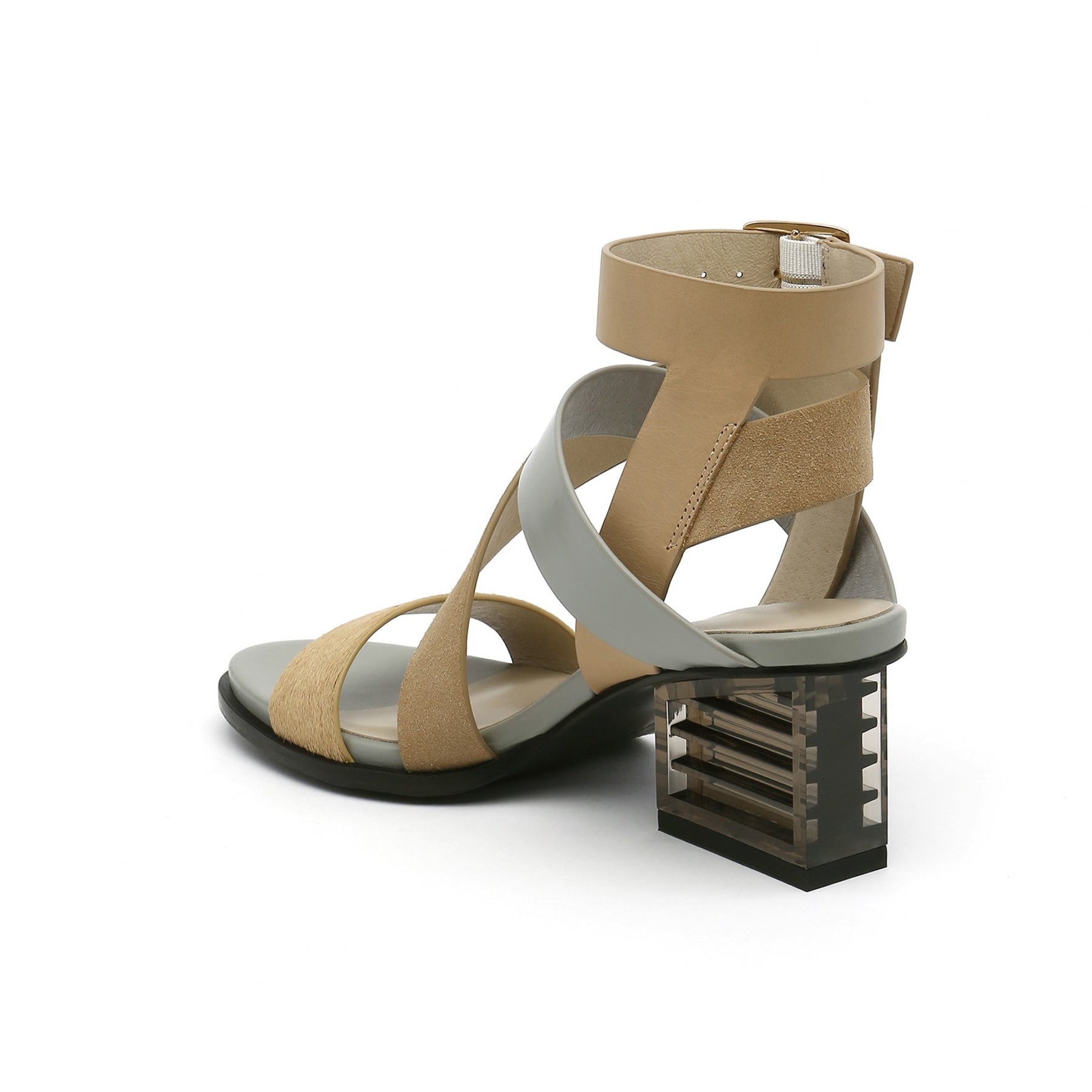 JADY ROSE | BLOCK HEEL CROSS TRIPLE-STAP LEATHER SANDAL - SAND