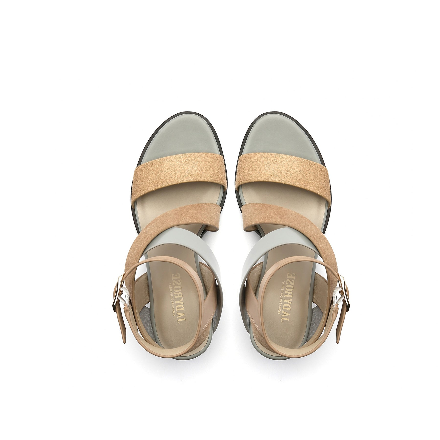 JADY ROSE | BLOCK HEEL CROSS TRIPLE-STAP LEATHER SANDAL - SAND