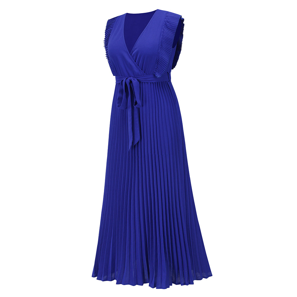 Elisha Plisse Ruffle Shoulder Midi Dress - Sapphire