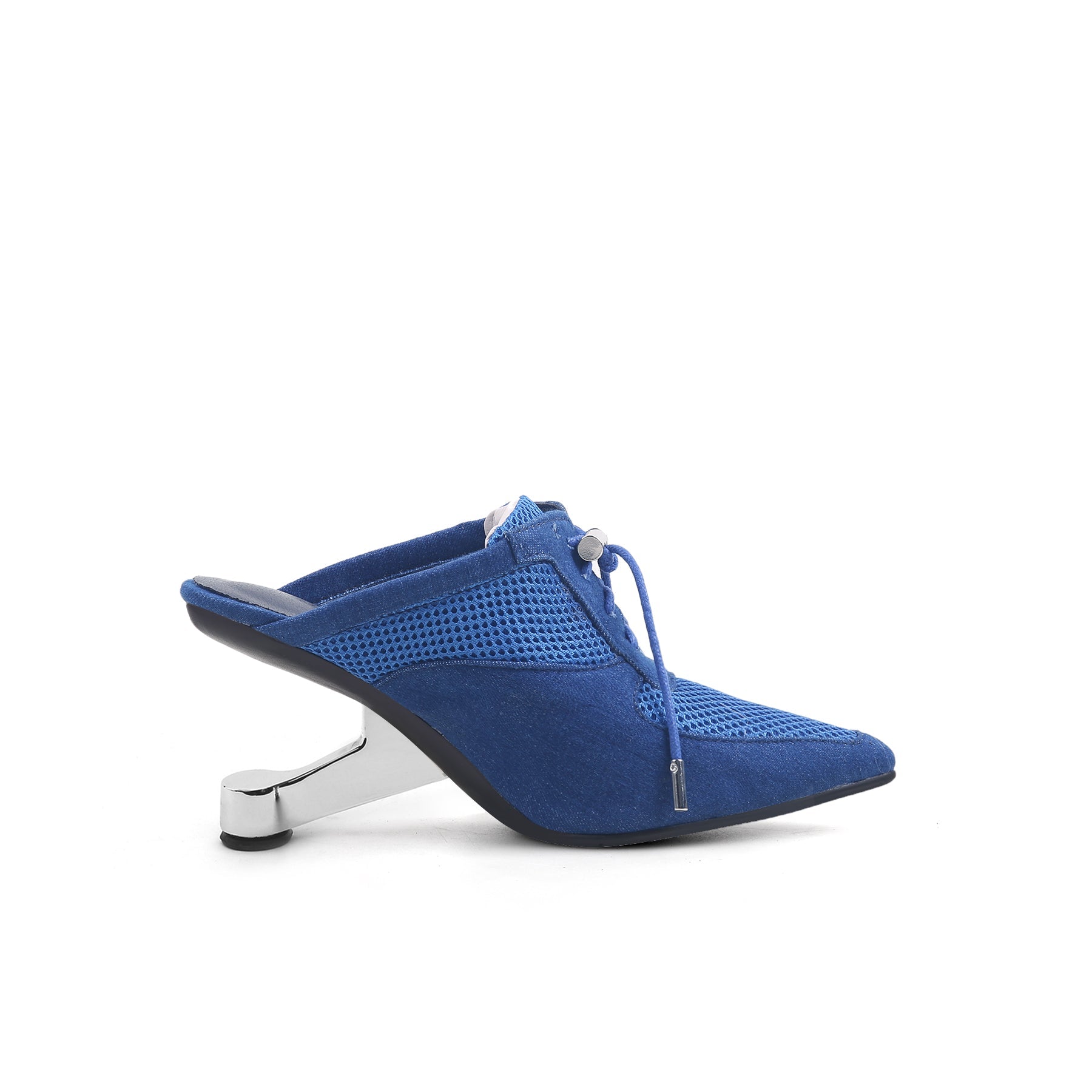 Jady Rose | Aras Leather Mesh Upper Mule Heels - Blue