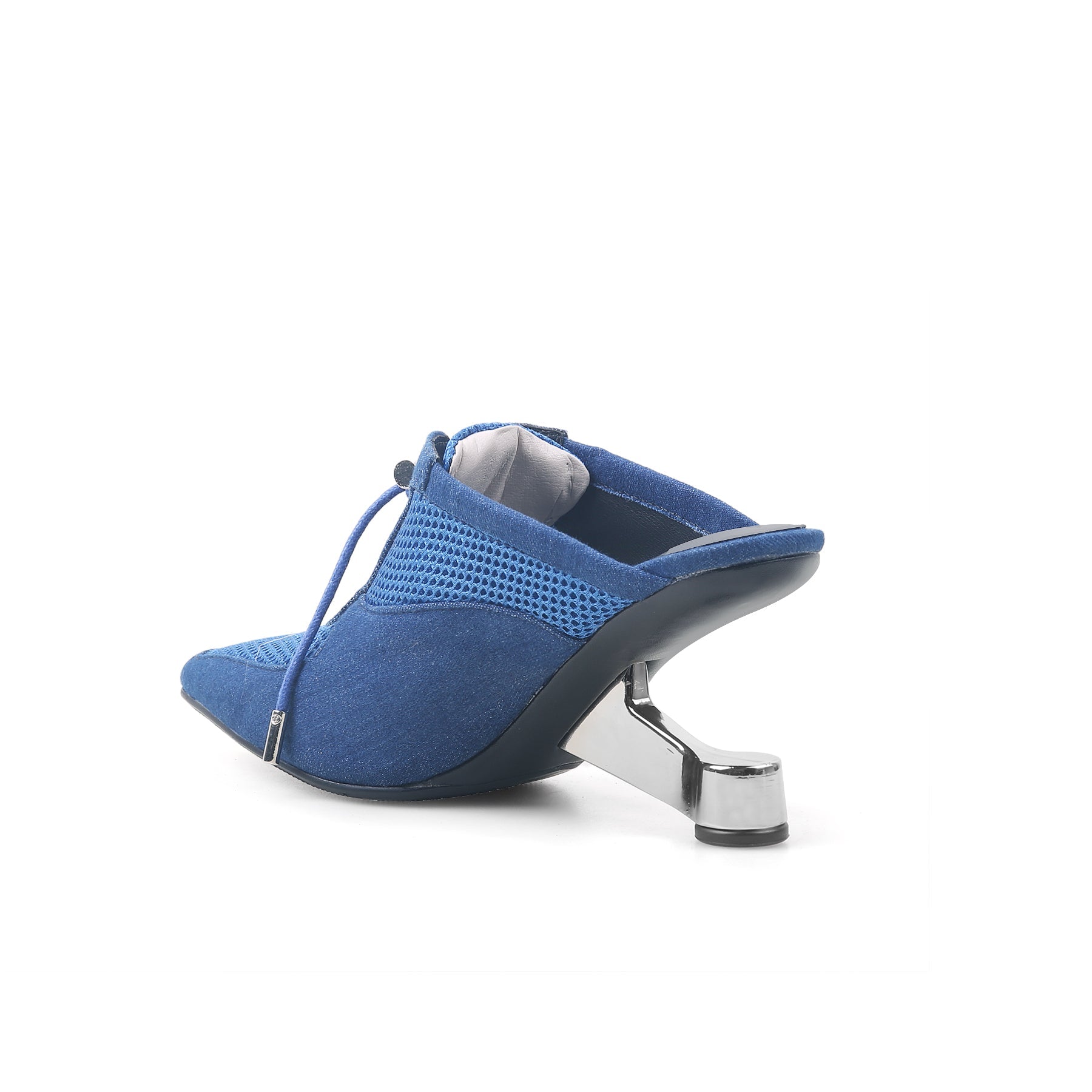 Jady Rose | Aras Leather Mesh Upper Mule Heels - Blue