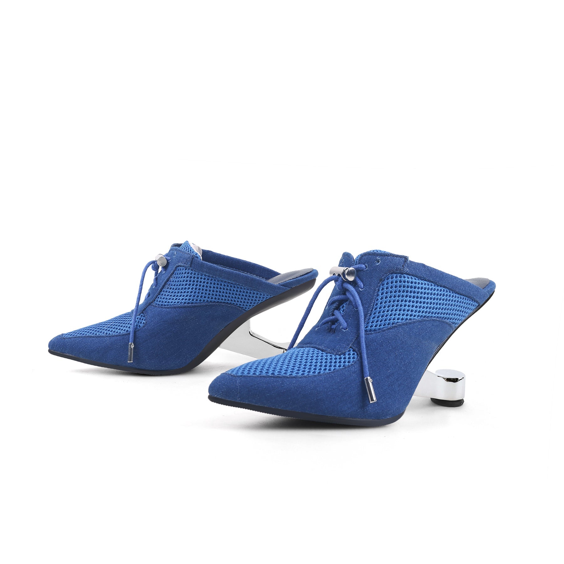 Jady Rose | Aras Leather Mesh Upper Mule Heels - Blue