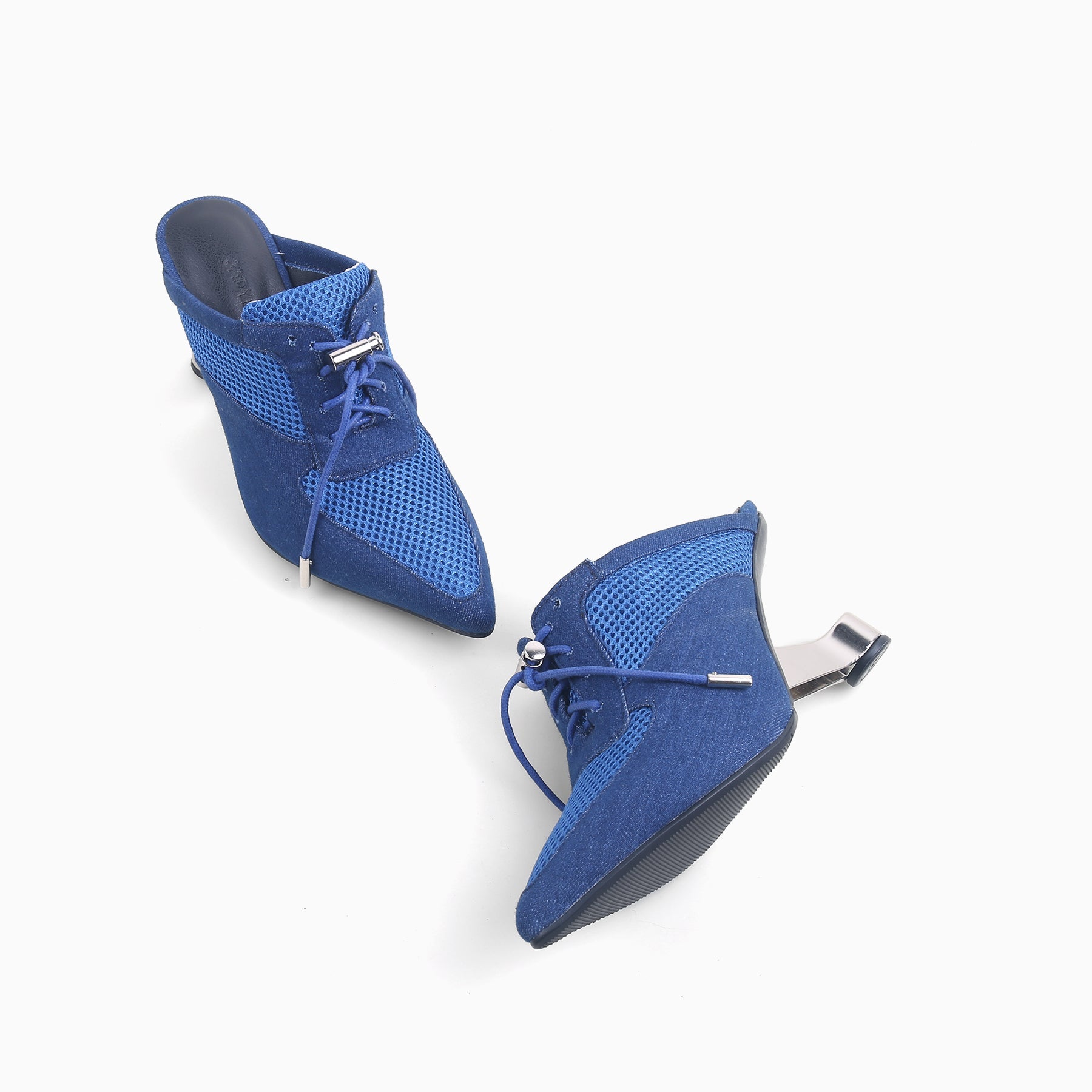 Jady Rose | Aras Leather Mesh Upper Mule Heels - Blue