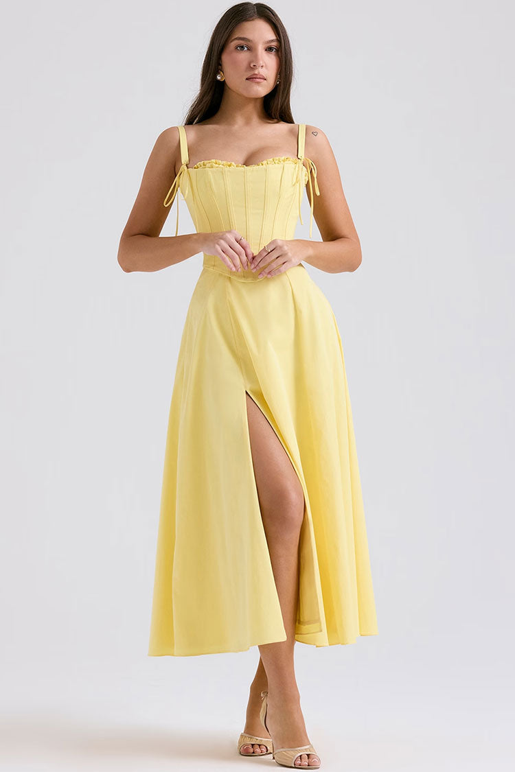 Sexy Corset Sweetheart Strapless High Waist Split Two Piece Midi Sundress