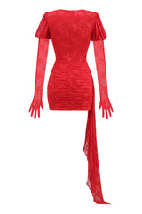 Sexy Crew Neck Cutout Glove Sleeve Sheer Lace Draped Club Mini Dress