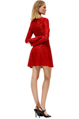 Sexy Cross Front Semi Sheer Long Sleeve Lace Party Mini Dress - Red