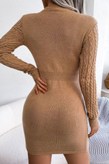 Sexy Cutout Fisherman Cable Knit Bodycon Sweater Mini Dress - Khaki