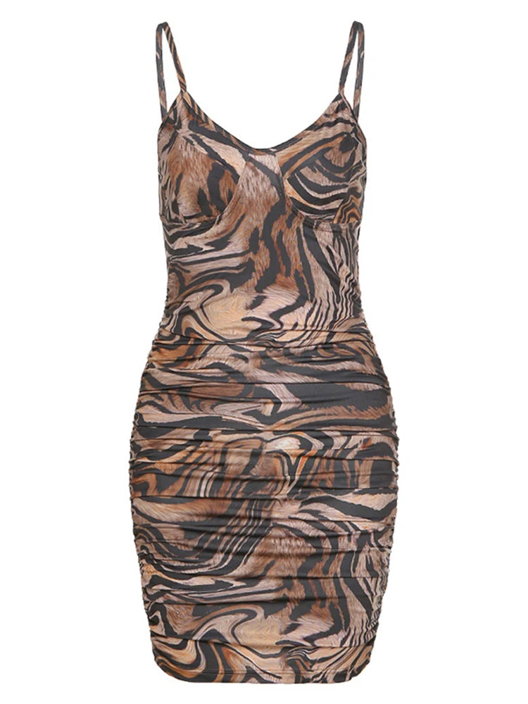 sexy low cut V-neck Printed graphic dress women summer casual club party wear vintage bodycon sling mini dresses female