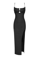 Sexy Ruched Seashell Cut Out Rib Knit Bodycon Slip Cocktail Party Midi Dress