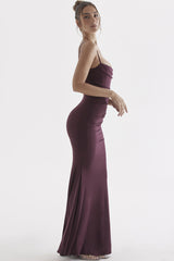 Sexy Square Neck Ruched Corset Fishtail Evening Maxi Dress - Fuchsia