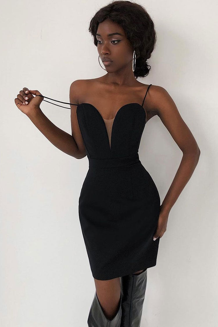 Sexy Sweetheart Deep V Sleeveless Bodycon Bandage Mini Dress - Black