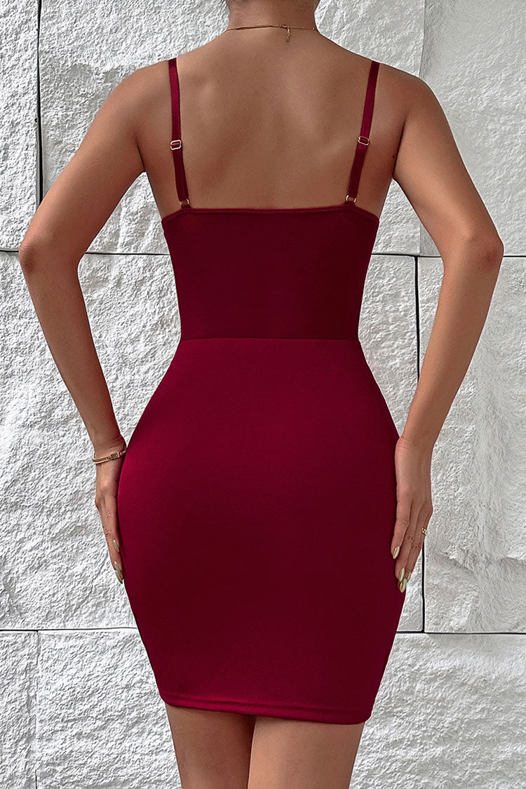 Sexy Sweetheart Neck Bodycon Mesh Corset Cocktail Party Mini Dress - Burgundy