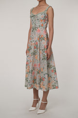 Sexy Tie Neck High Split Floral Printed Summer Midi Sundress - Green