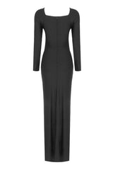 Sexy Twist Bra Knot Cut Out Long Sleeve Bodycon Jersey Evening Maxi Dress