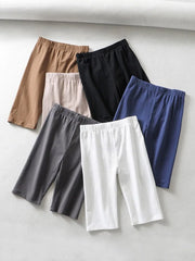 sexy women cotton high waist elastic pure color slim Knee-Length bike shorts female