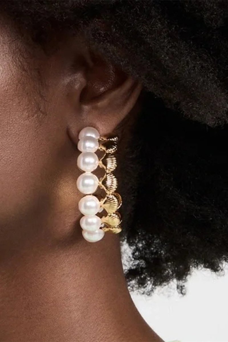 Shell Pearl Hoop Earrings