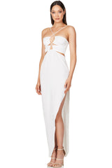 Silky Satin Cross Front Cutout Slit Cocktail Party Dress - White