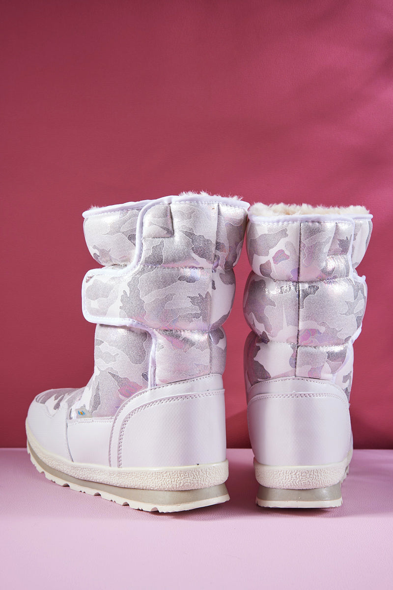 Frozen Princess | Alaska Camo Princess Water-Repellent Snow Boot - Silver