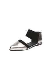 JADY ROSE | POINTED LEATHER ANKLE-STRAP FLAT - SILVER