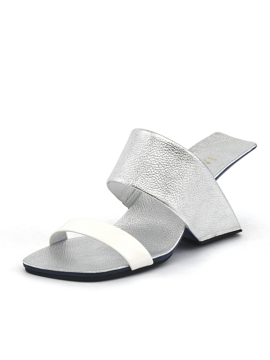 JADY ROSE | STRAP HEEL LEATHER SANDAL - SILVER