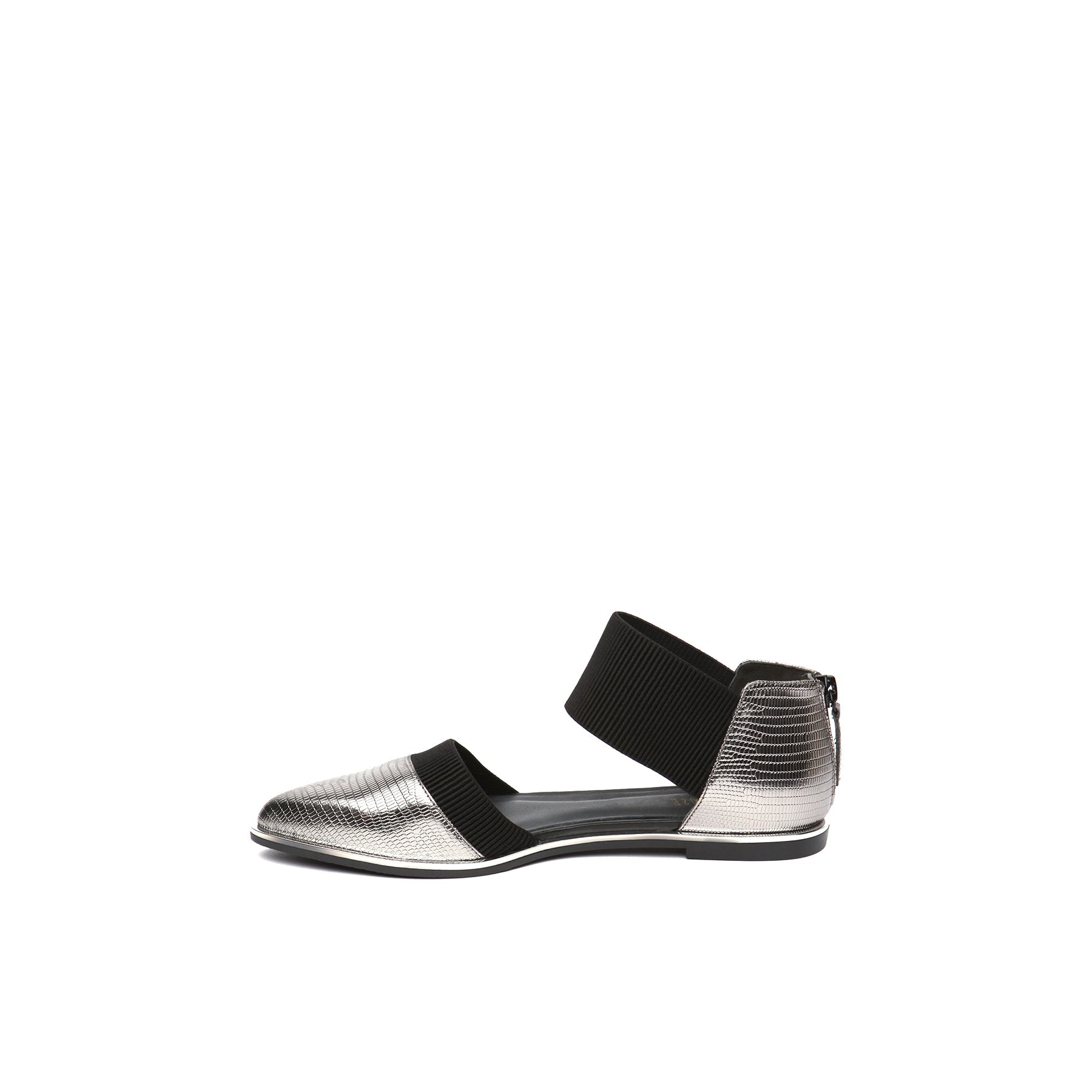 JADY ROSE | POINTED LEATHER ANKLE-STRAP FLAT - SILVER