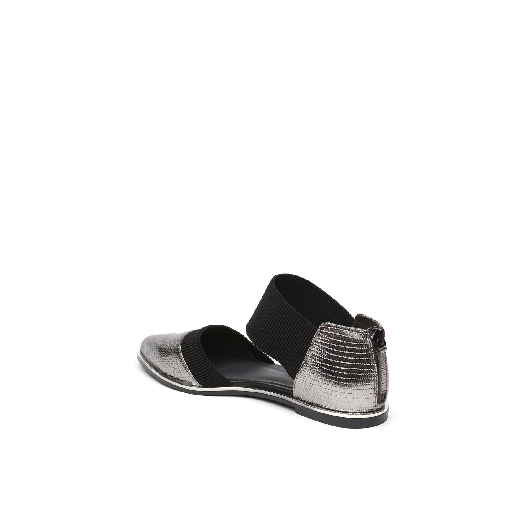 JADY ROSE | POINTED LEATHER ANKLE-STRAP FLAT - SILVER