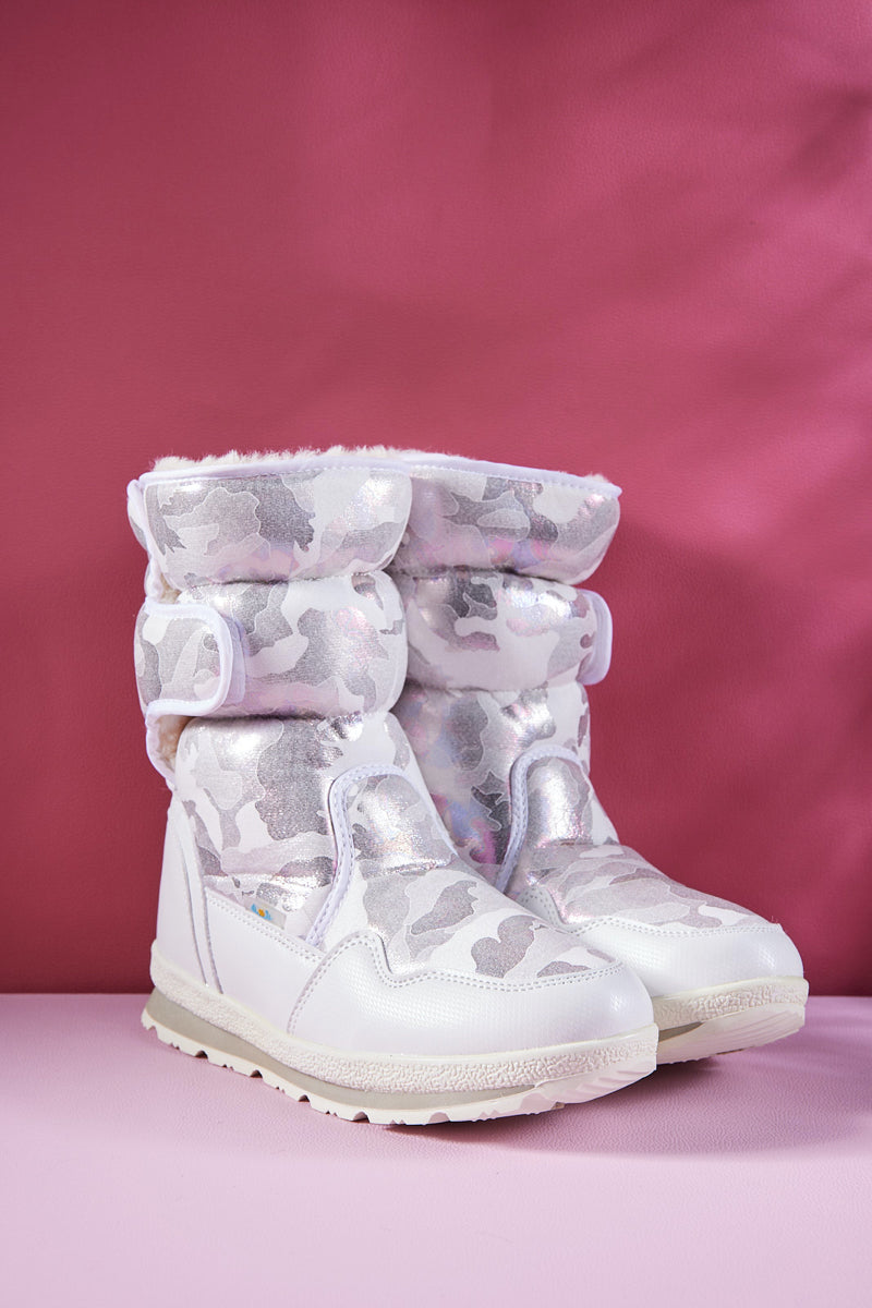 Frozen Princess | Alaska Camo Princess Water-Repellent Snow Boot - Silver