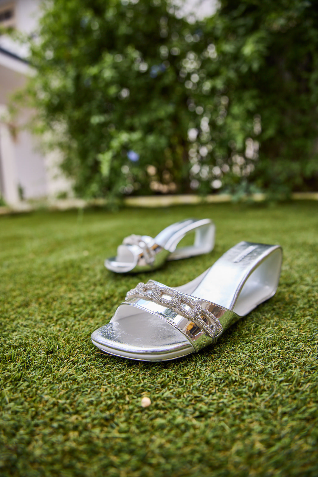 Jady Rose | Summer Somewhere Embellished Heel Slides - Silver