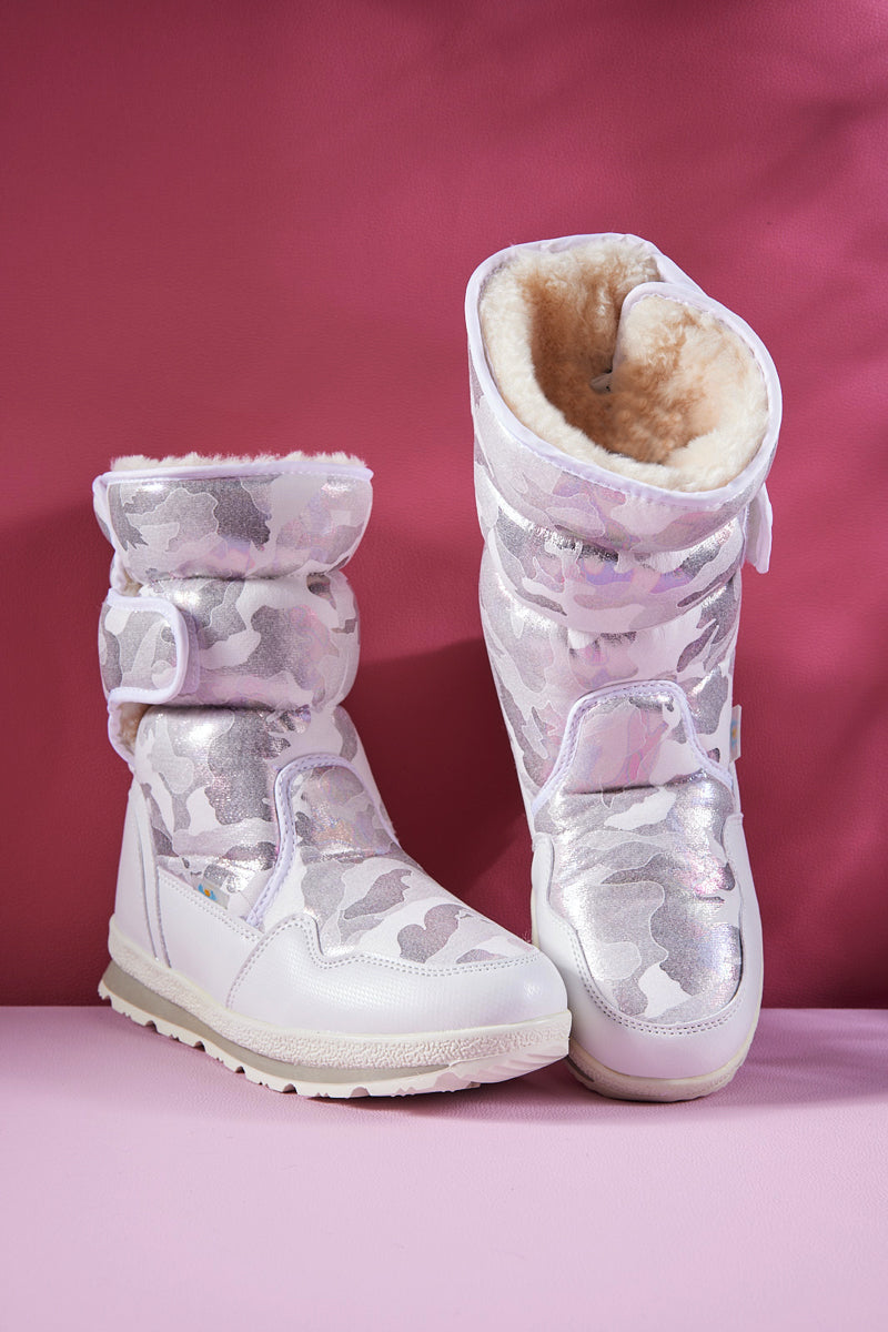 Frozen Princess | Alaska Camo Princess Water-Repellent Snow Boot - Silver