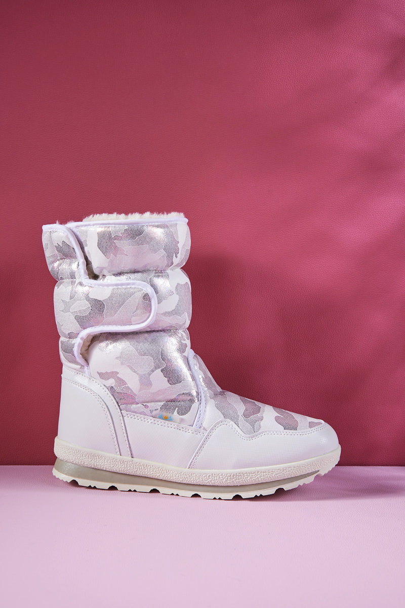 Frozen Princess | Alaska Camo Princess Water-Repellent Snow Boot - Silver