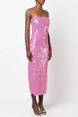 Sparkly Mermaid Sequin Spaghetti Strap Split Evening Maxi Dress - Pink