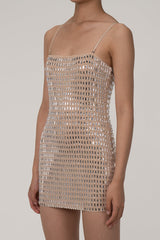 Sparkly Rhinestone Embellished Mesh Strapless Bodycon Party Mini Dress