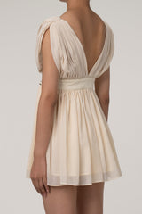 Sparkly Rhinestone Plunge High Waist Gathered Chiffon Sleeveless Party Mini Dress