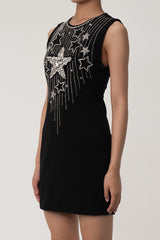 Sparkly Rhinestone Star embroidered Sleeveless Bodycon Party Mini Dress