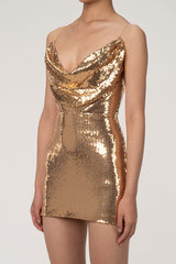 Sparkly Sequin Cowl Neck Cami Sleeveless Bodycon Club Micro Mini Dress