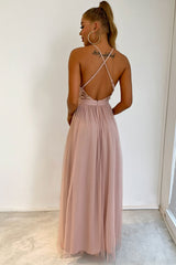 Sparkly Sequined Deep V High Split Backless Evening Maxi Dress - Champange