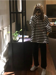 spring Autumn Women harajuku Striped Tshirt Long Sleeve O-Neck T-Shirts ulzzang Korean Casual T Shirt Femme black Tops