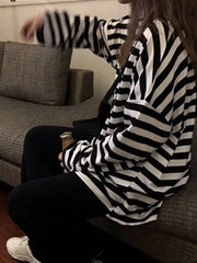 spring Autumn Women harajuku Striped Tshirt Long Sleeve O-Neck T-Shirts ulzzang Korean Casual T Shirt Femme black Tops