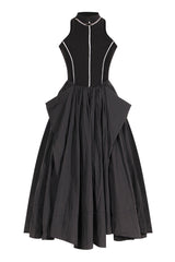 Street Goth Bicolor Mock Neck Sleeveless Fit & Flare Ruched Midi Sundress