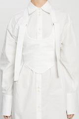 Stylish Halter Belted Collared Button Up Long Sleeve High Low Shirt Dress