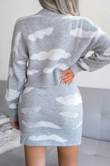 Sweet Contrast Could Knit Cropped Sweater Mini Skirt Two Piece Dress - Gray