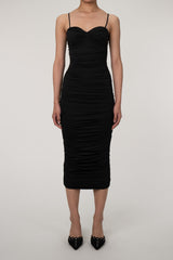 Sweetheart Neck Ruched Midi Cocktail Party Dress - Black