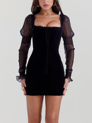 Enchanted Velvet - Black Velvet Mini Dress