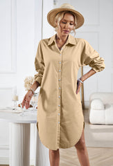 Halia Collared Button Down Midi Shirt Dress - Taupe